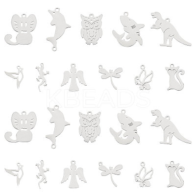 22Pcs 11 Style 201 Stainless Steel Charms STAS-UN0023-63-1