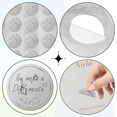 Round Plastic Silver Foil Embossed Picture Stickers DIY-WH20008-006-1