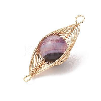 Natural Banded Agate(Dyed & Heated) Horse Eye Links Connector Charms PALLOY-JF04949-1