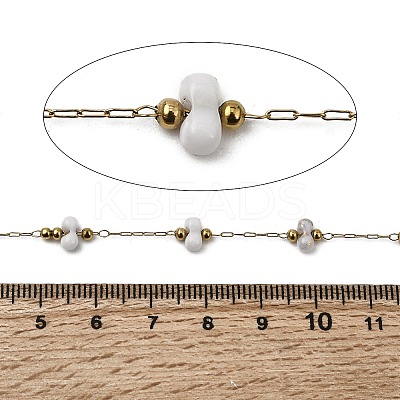 Handmade 304 Stainless Steel Porcelain Beaded Round Link Chains CHS-L032-16G-02-1