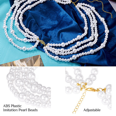 ABS Plastic Imitation Pearl Beads Multi Layered Chain Waist Belts HJEW-TAC0072-1