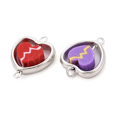 Polymer Clay Heartbreak Beads with CCB Plastic Frame Connector Charms CLAY-T022-29M-01-1