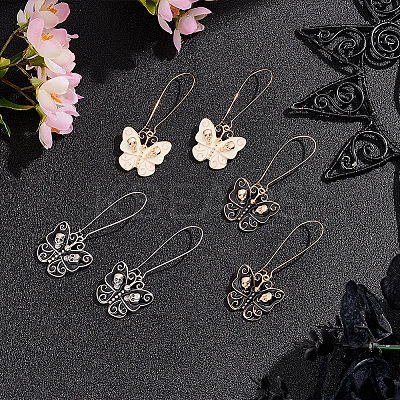3 Pair 3 Color Enamel Butterfly with Skull Hoop Earrings EJEW-AN0002-46-1
