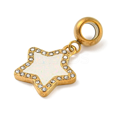 Ion Plating(IP) 304 Stainless Steel Pave Crystal Rhinestone European Dangle Charms X-STAS-U005-45G-02-1