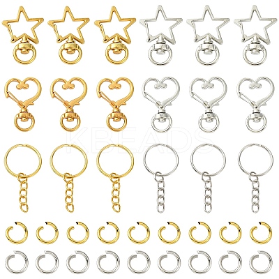 10Set 2 Styles Star Alloy Swivel Clasps with 10Pcs Iron Split Key Rings PURS-YW0001-01A-1