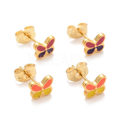 304 Stainless Steel Enamel Stud Earrings EJEW-B009-20G-1