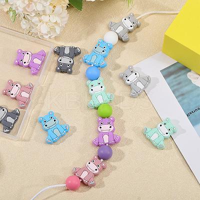 12Pcs 6 Colors Rhinoceros Food Grade Eco-Friendly Silicone Focal Beads SIL-CA0003-07-1
