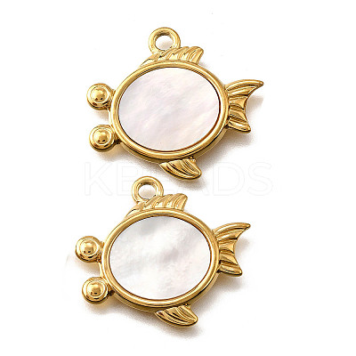 304 Stainless Steel Pave Natural White Shell Pendants STAS-C122-21E-02G-1