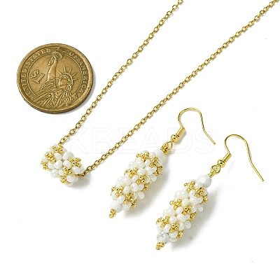 Column Glass Seed & Natural Howlite Leverback Earrings & Pendant Necklaces Sets SJEW-MZ00003-03-1