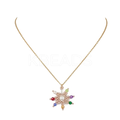 Glass Bead Braided Star Pendant Necklace NJEW-MZ00021-1