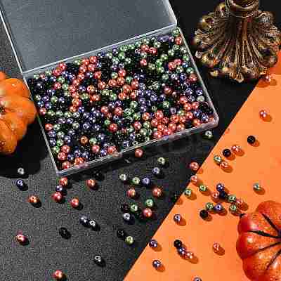 4 Strands 4 Colors Baking Paint Pearlized Glass Pearl Round Bead Strands HY-FS0001-09-1