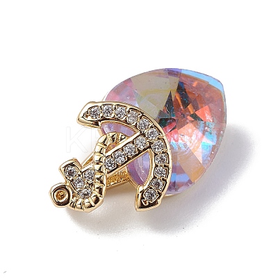 Real 18K Gold Plated Rack Plating Brass Micro Pave Clear Cubic Zirconia Pendants KK-C015-07G-10-1