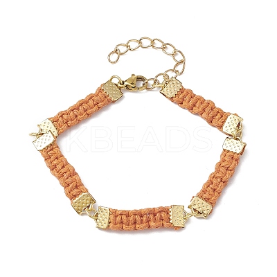 Braided Waxed Polyester Rectangle Link Chain Bracelets BJEW-JB10000-1