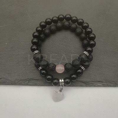 Natural Rose Quartz Heart Charm Bracelets BP5202-4-1