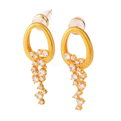 Oval Brass Micro Pave Clear Cubic Zirconia Dangle Stud Earrings EJEW-K322-02G-1
