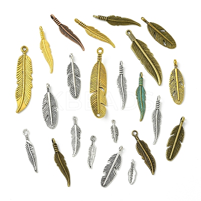 60Pcs Tibetan Style Alloy Feather Pendants TIBEP-FS0001-21-1