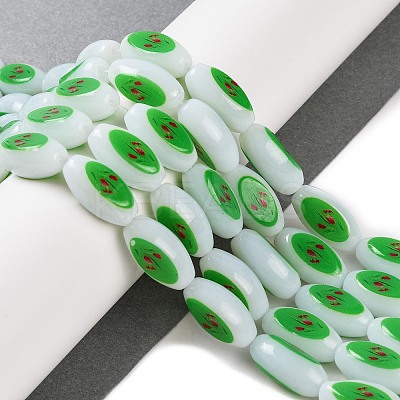 Printing Glass Oval Beads for Necklaces Bracelets Making GLAA-B020-01A-15-1
