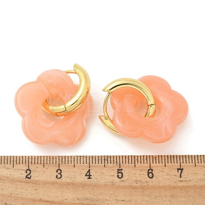 Brass Resin Flower Hoop Earrings for Women EJEW-U038-01G-1