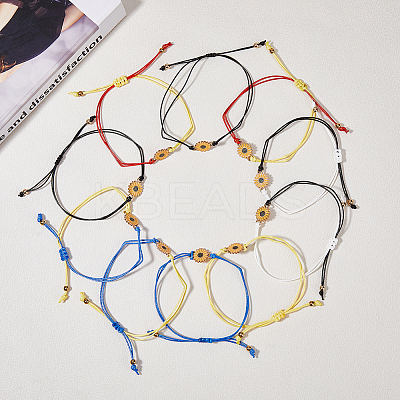 10Pcs 5 Colors Alloy Sunflower Link Bracelets Set BJEW-FI0001-62-1