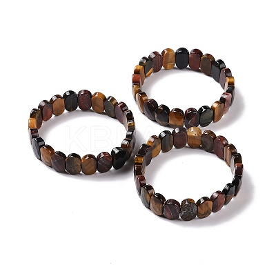 Natural Tiger Eye Oval Beaded Stretch Bracelet G-E010-01G-1