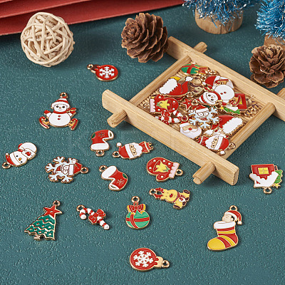 32Pcs 16 Styles Christmas Theme Alloy Enamel Pendants ENAM-TA0001-64-1