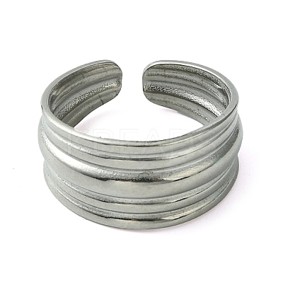 Non-Tarnish 304 Stainless Steel Grooved Open Cuff Ring RJEW-L110-007P-1