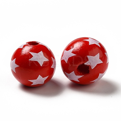 Independence Day Theme Printed Natural Wooden Beads WOOD-L020-B06-1