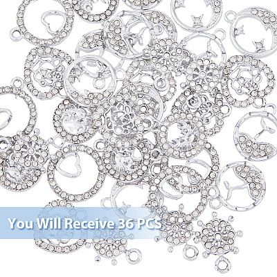 36Pcs 6 Style Alloy Rhinestone Charms ALRI-FH0001-18-1