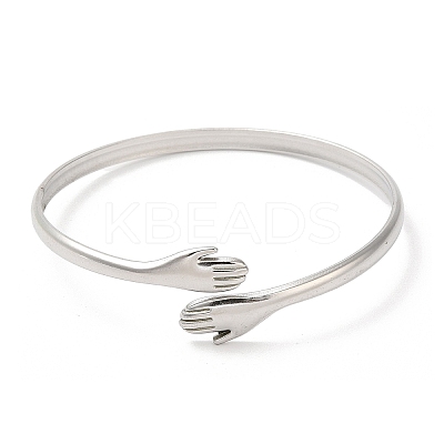 Non-Tarnish 304 Stainless Steel Double Hands Hug Open Cuff Bangle BJEW-L682-003P-1