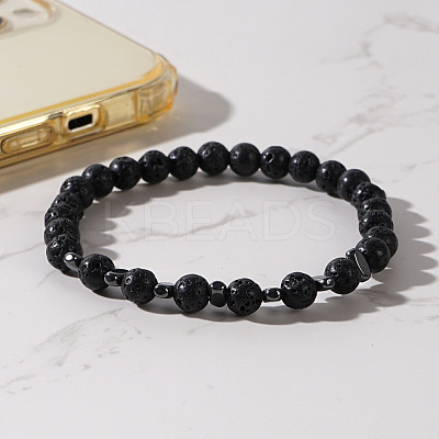Natural Lava Rock Round Beads Stretch Bracelets for Men LS-WJ7927-1