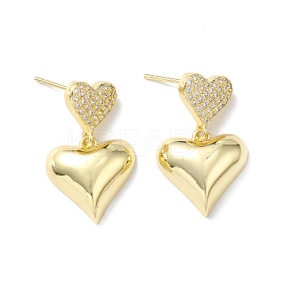 Clear Cubic Zirconia Heart Dangle Stud Earrings EJEW-H135-03G-1