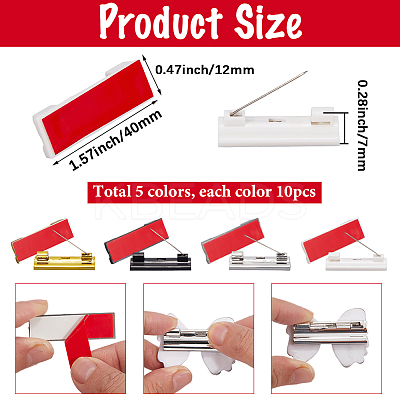 50Pcs 5 Colors Plastic Adhesive Back Bar Pins with Iron Pins for ID Nametags and Crafting JEWB-SC0001-65-1
