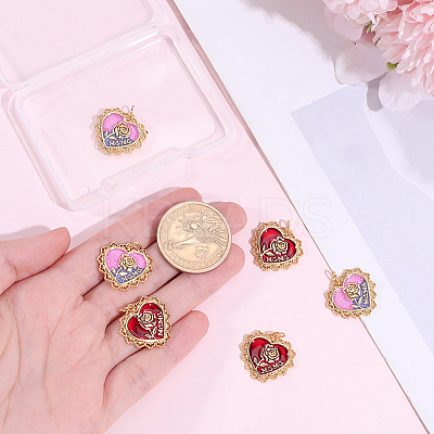 6Pcs 2 Colors Mother's Day Brass Enamel Pendants KK-BBC0029-28-1