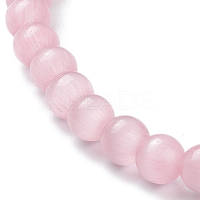 Round Cat Eye Beads Stretch Bracelets for Girl Women BJEW-A117-A-12-1