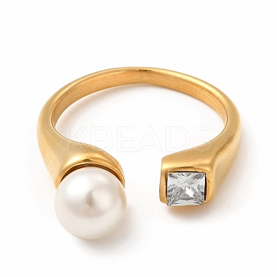 Ion Plating(IP) 304 Stainless Steel Rhinestone Cuff Finger Rings RJEW-C049-11B-G-1