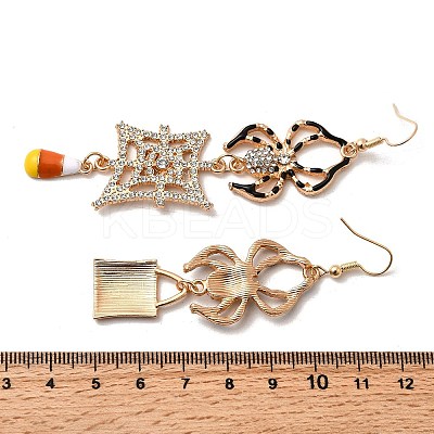 Alloy Crystal Rhinestone and Orange Enamel Spider Dangle Asymmetrical Earrings LS-EJEW-P319-04G-1