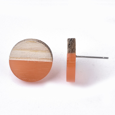 Transparent Resin & Wood Stud Earrings EJEW-N017-003A-D07-1