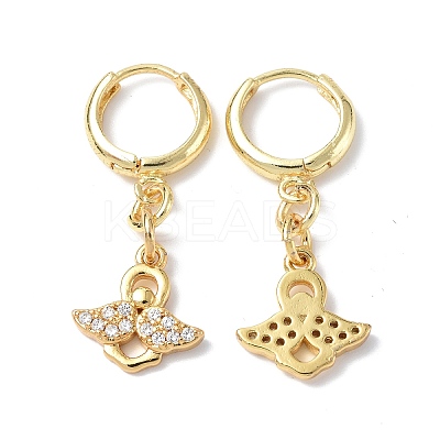 Clear Cubic Zirconia Angel Dangle Hoop Earrings EJEW-B017-07G-1