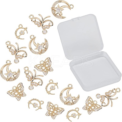 16Pcs 4 Styles Brass Micro Pave Cubic Zirconia Pendants KK-SC0001-91LG-1