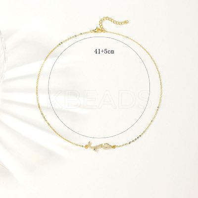 Cubic Zirconia Wave Pendant Necklace with Golden Brass Chains RP3424-2-1