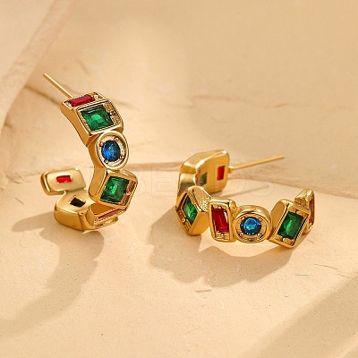 C-Shaped 304 Stainless Steel Cubic Zirconia Stud Earrings EJEW-C169-01G-1