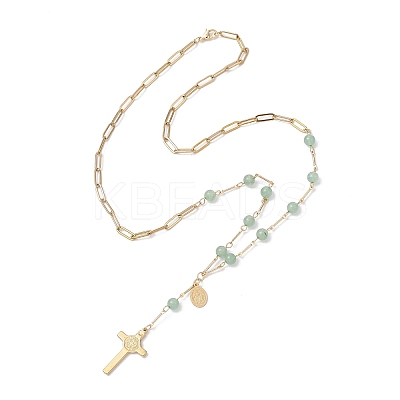 Natural Green Aventurine Round Rosary Bead Necklaces NJEW-JN05574-03-1