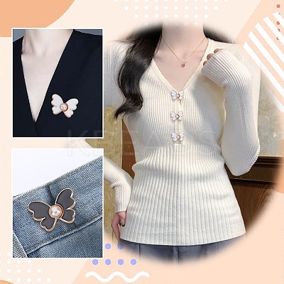 12Pcs 2 Colors Butterfly Alloy Enamel with Plastic Pearl Adjustable Jean Button Pins FIND-AR0005-47-1