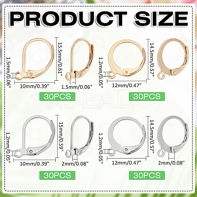 120Pcs 4 Styles 304 Stainless Steel Leverback Earring Findings STAS-ME0001-22-1