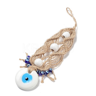 Flat Round with Evil Eye Glass Pendant Decorations EVIL-PW0002-18A-01-1