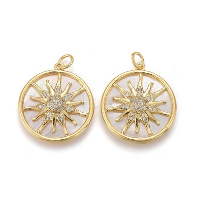 Brass Micro Pave Clear Cubic Zirconia Shell Pendants X-ZIRC-Z001-04G-1