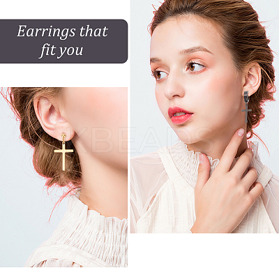 24Pcs 12 Style 304 Stainless Steel Cross Drop Earrings EJEW-AN0003-52-1
