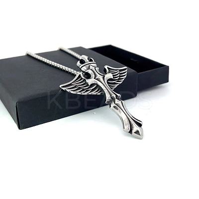 Stainless Steel Angel Wings Cross Pendant Necklaces for Men EA8405-1