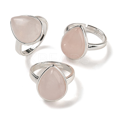 Natural Rose Quartz Teardrop Adjustable Rings RJEW-K371-08S-14-1