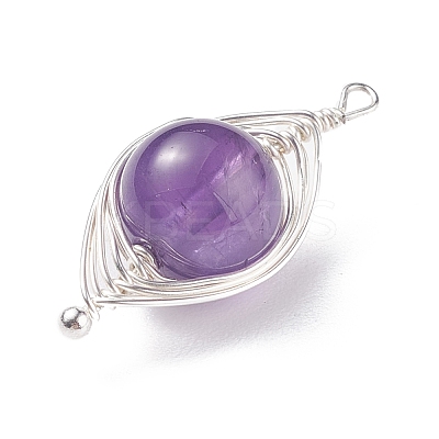 Natural Stone Copper Wire Wrapped Connector Charms PALLOY-JF01377-01-1